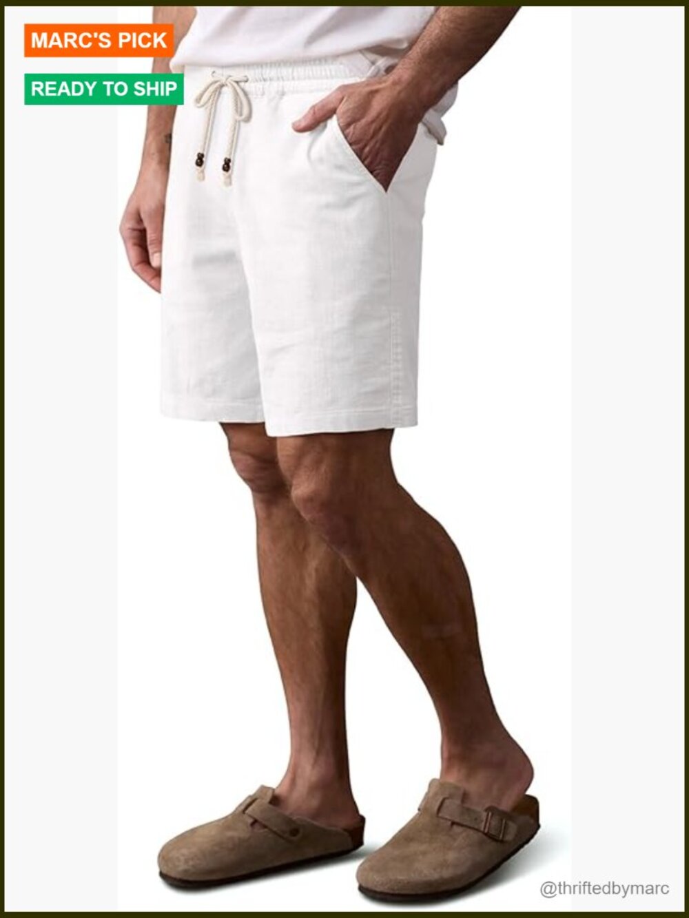 Men's Stretch Cotton Linen Shorts 7" Inseam Elastic Waist Casual Summer